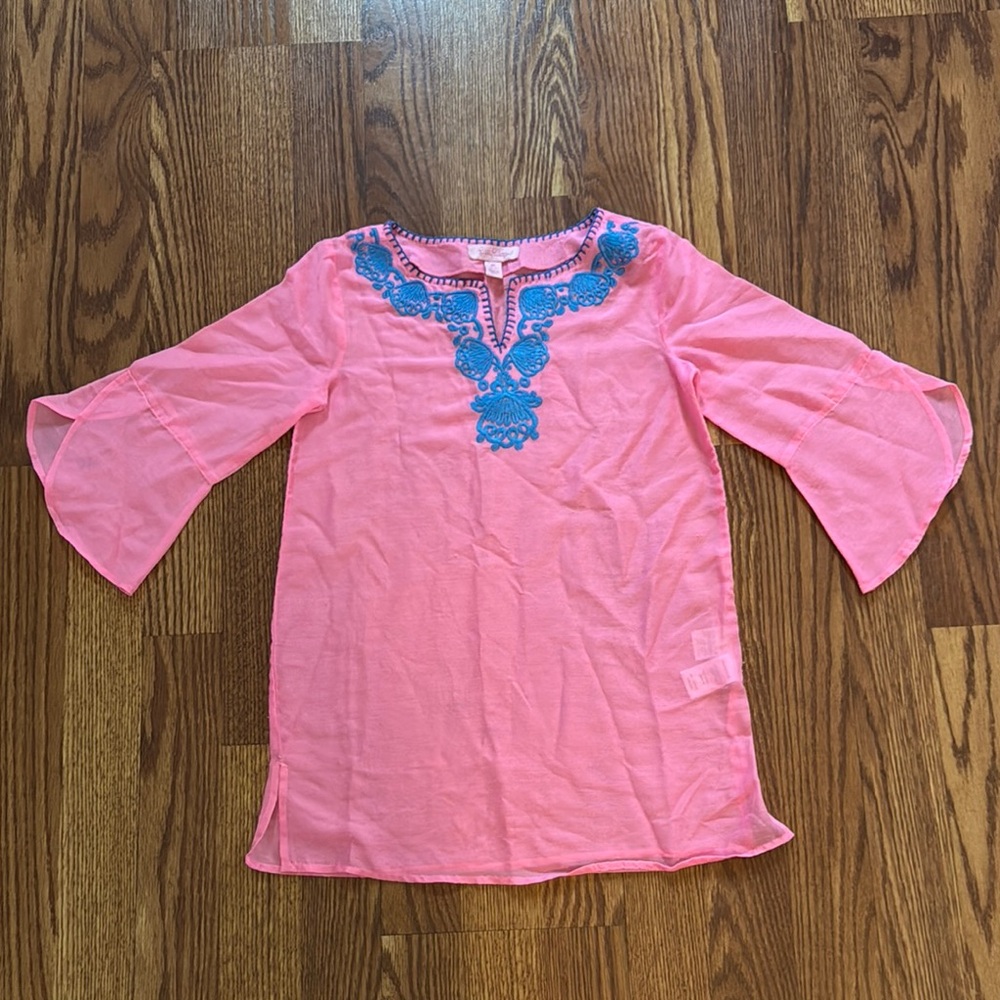 Lilly Pulitzer Pink Swim Coverup with Blue Embroidery, size medium (6-7)